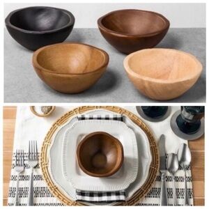 Set of 4 Hearth & Hand Magnolia Wood Wooden Bowls in Brown & Black Shades